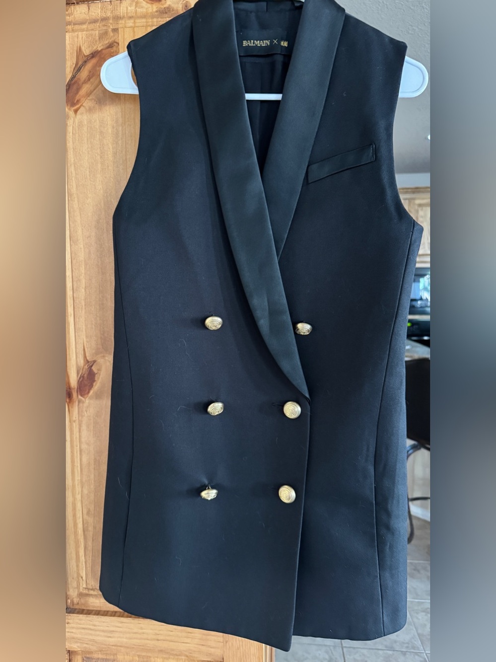 Balmain x H&M Black Tuxedo Blazer Dress Vest Gold Buttons US 2 EU 32